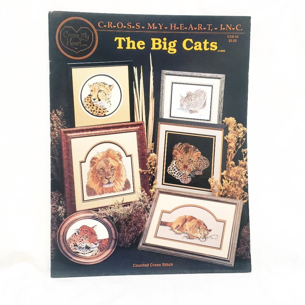 The Big Cats Cross Stitch Leaflet CSB58 Cross My Heart 1990 Cougar Cheetah Lynx
